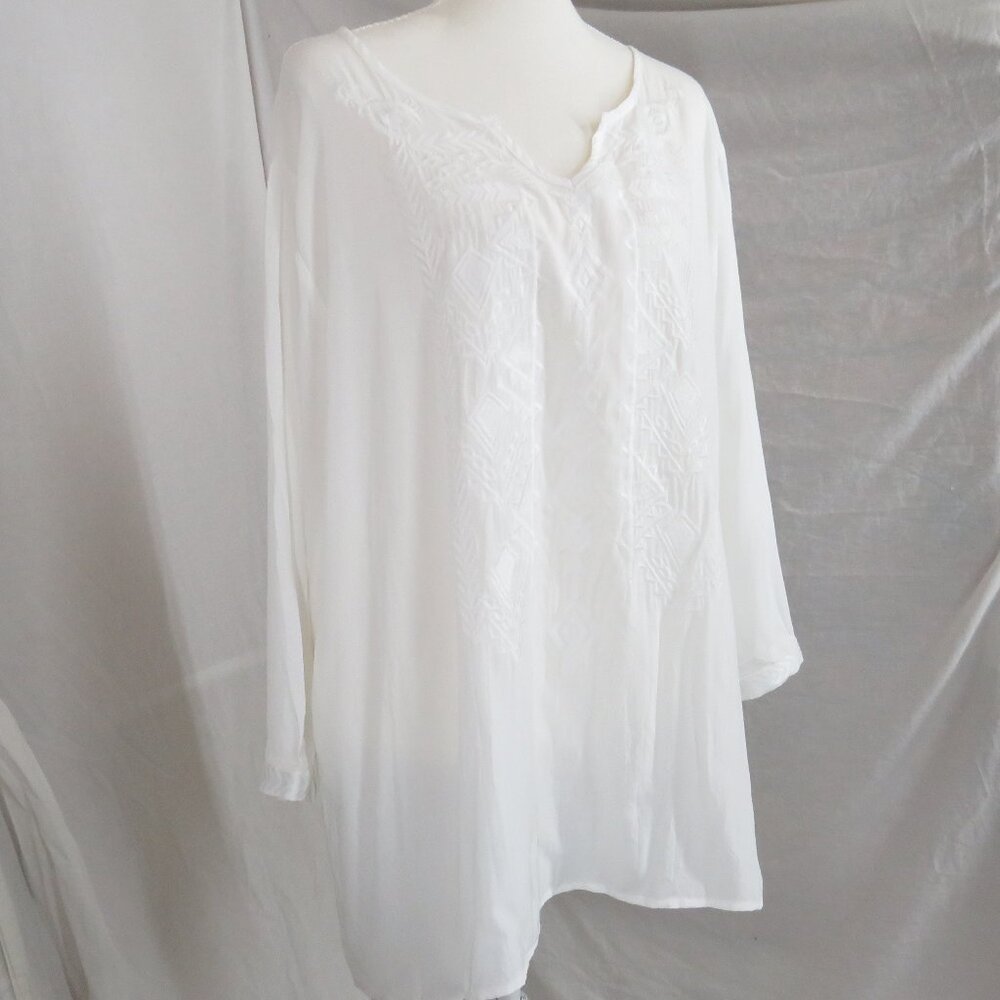 Grosy White Embroidered Boho Tunic Dress | 3XL | NWT